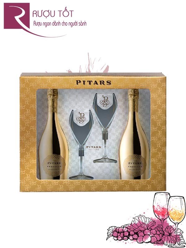 Hộp quà Pitars Prosecco Colors Millesimato kèm 2 ly